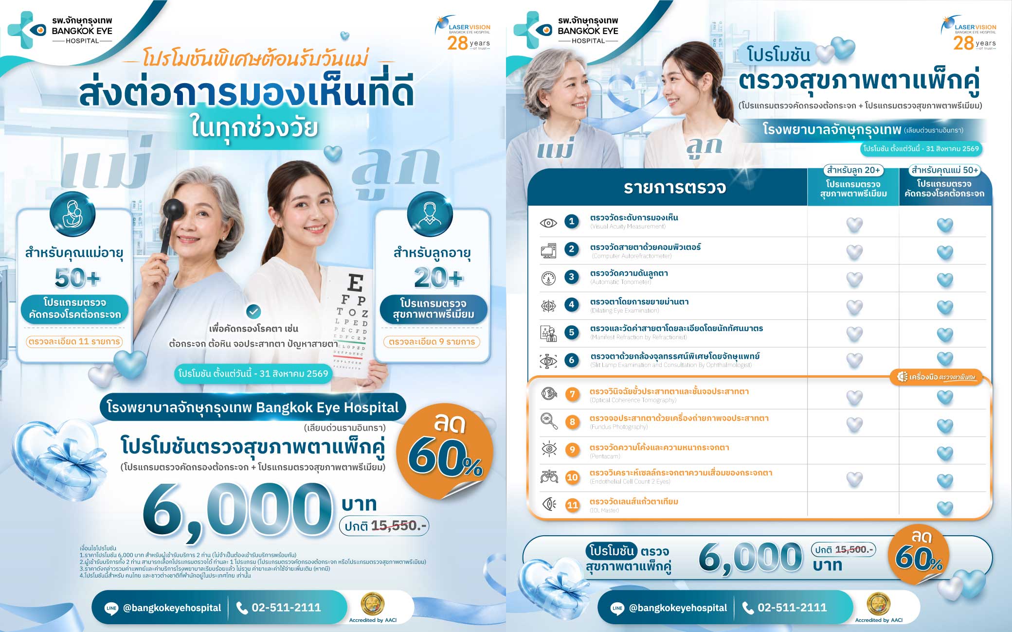 โปรโมชันวันแม่ ตรวจสุขภาพตาแพ็กคู่ ลด 60%