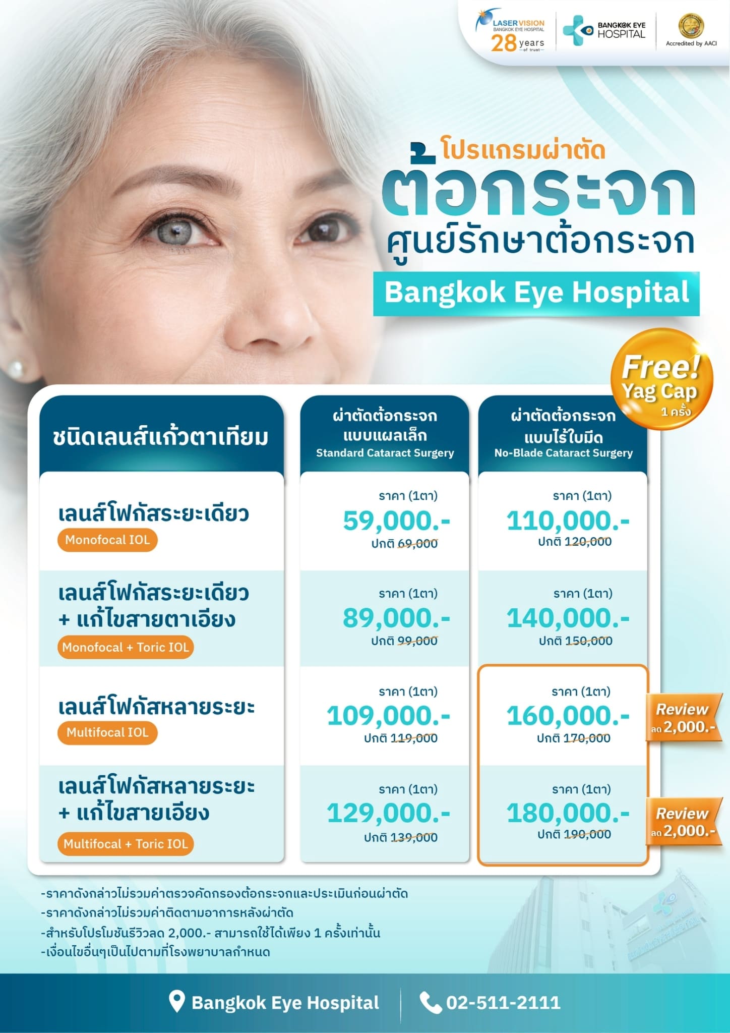 ตารางราคาโปรโมชันผ่าตัดต้อกระจก โรงพยาบาลจักษุกรุงเทพ