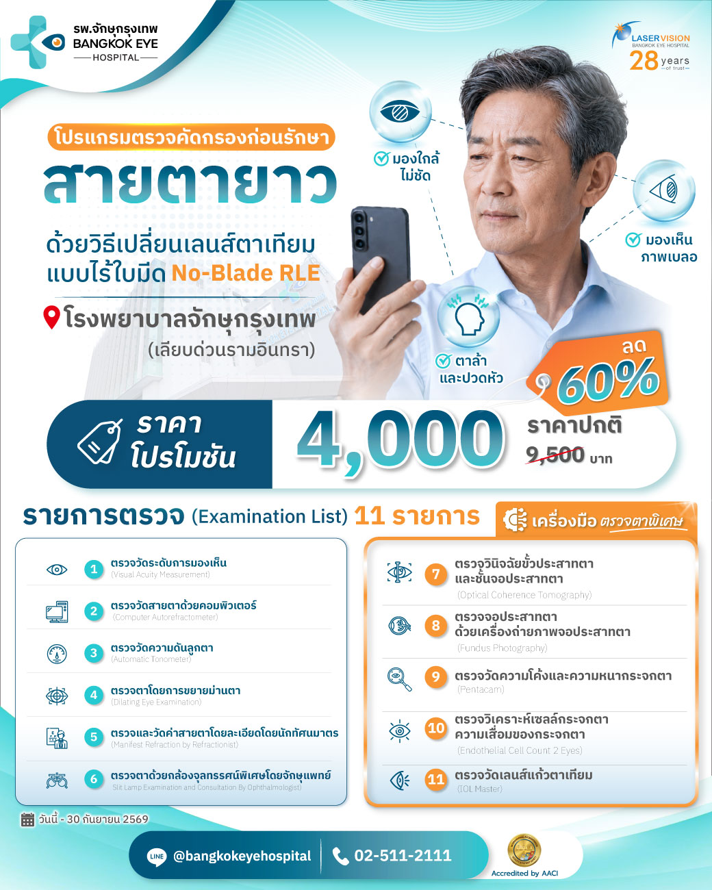 โปรแกรมตรวจคัดกรองสายตายาวก่อนรักษาด้วยเลนส์ตาเทียม No-Blade RLE โรงพยาบาลจักษุกรุงเทพ